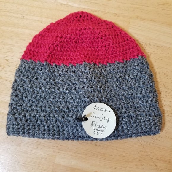 Unisex Adult Teen Beanie Hat Rosy Pink Grey Heather Crochet Knit Watch Cap Vegan - Picture 3 of 4